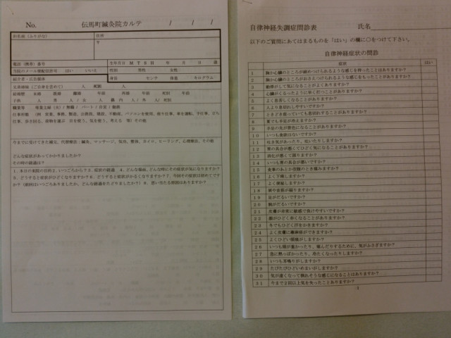 カルテと自律神経チェックシート