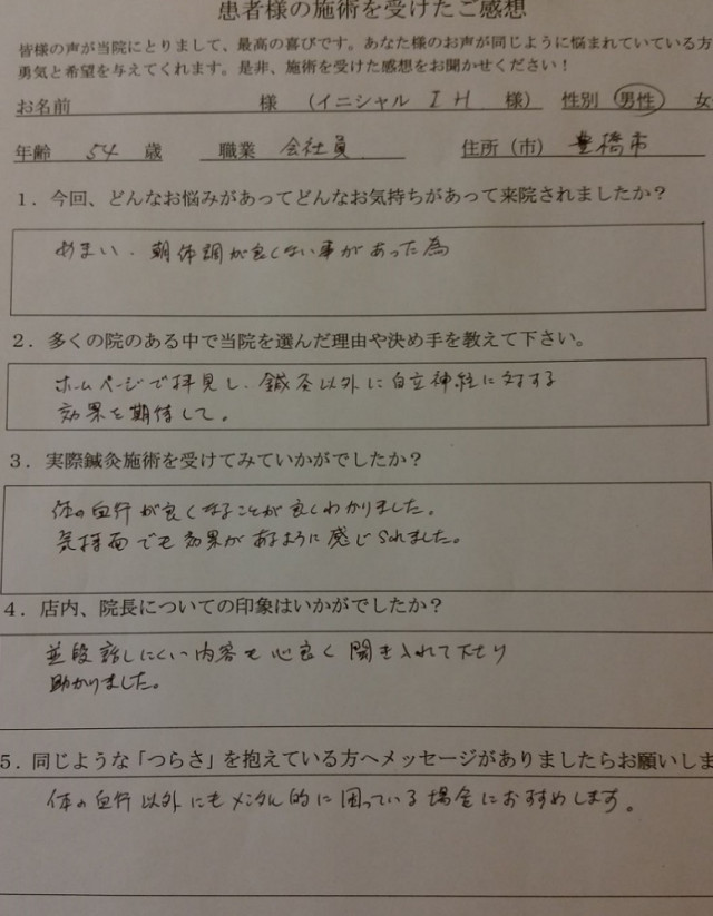 アンケート用紙