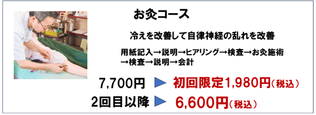 お灸コース　初回限定割引　19801円　2回目以降　6600円　